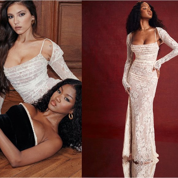 House of CB ‘Artemis’ Vintage Cream Lace Maxi Dress NWT - Picture 6 of 11